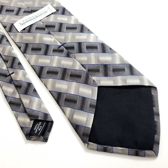 Joseph & Feiss International Gray Beige Blue Abstract Wide Silk Tie - Picture 5 of 6
